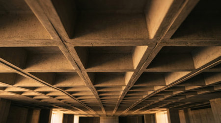 Brutalist Architecture Waffle Slab Coffered Concrete Ceiling