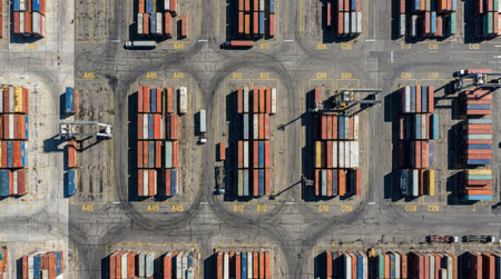 Heavily Worn Industrial Asphalt at Shipping Container Terminal