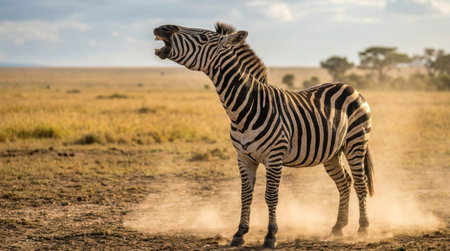 Zebra Aggressively Vocalizing With Head Tilted Far Back