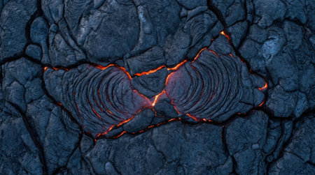 Smooth Ropy Pahoehoe Lava Texture Glowing Red From Within