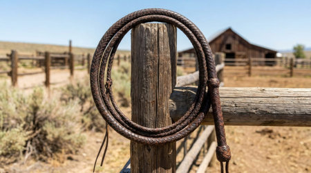 Intricate Braided Whip Coiled Neatly on a Wooden Post