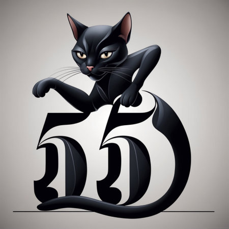Black cat on the letter D. Black cat. Vector illustration.の写真素材