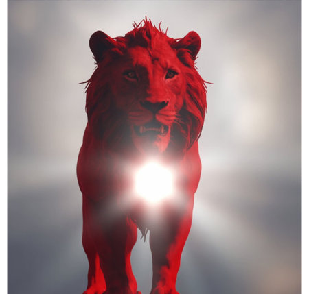 lion in the sky with rays of light. 3d illustrationの写真素材