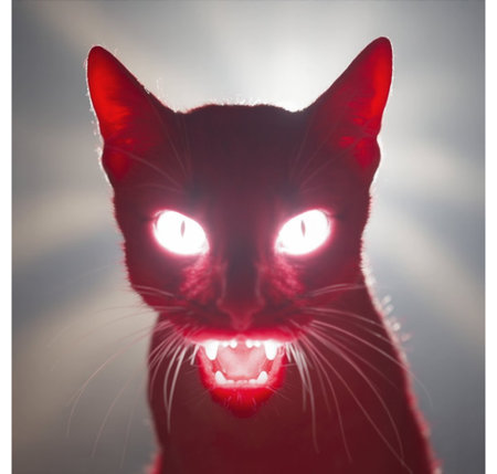 Portrait of a cat with red eyes on a light background.の写真素材