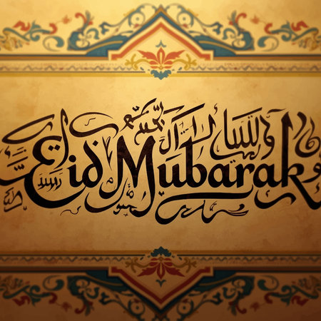 Eid Mubarak with Arabic calligraphy for the celebration of Muslim community festivalの写真素材