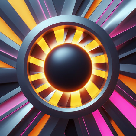 Abstract background with a circular pattern and a sphere in the center.の写真素材