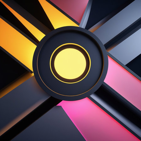 Abstract background with black circle and colorful stripes. Vector Illustration.の写真素材