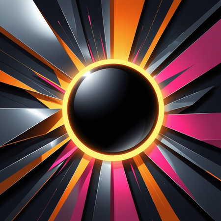 Abstract background with black sphere and rays. Vector illustration. Eps 10.
