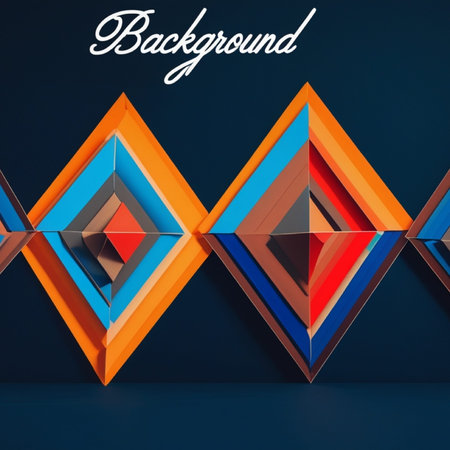 Abstract geometric background, 3d render, square and triangle shapes, blue and orange colors