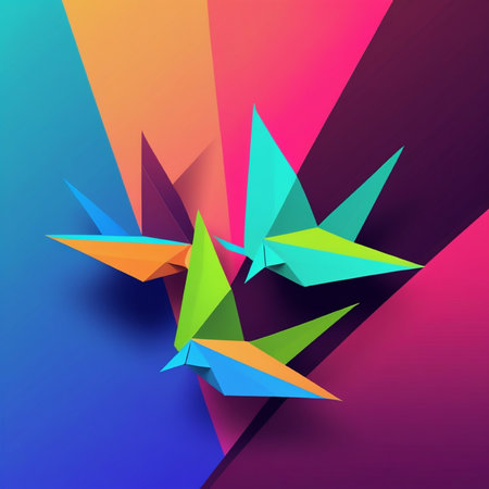 Colorful origami birds on a colorful background. Vector illustration.の写真素材