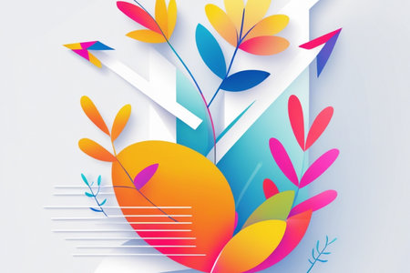 Abstract geometric background with colorful leaves in paper cut style. Vector illustration.の写真素材
