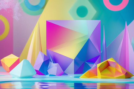 3d render, abstract geometric background with colorful geometrical shapes