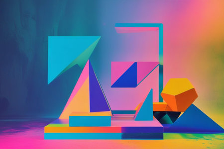 Colorful geometric abstract background. 3d rendering, 3d illustration.の写真素材