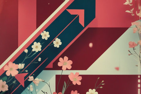 Vintage background with flowers and geometric elements. Retro style. Vector illustration.の写真素材