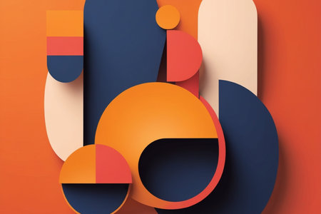 3d render, abstract geometric background with overlapping circles and lines in paper cut style