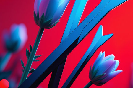 Tulip flowers on a red background. 3D illustration.の写真素材