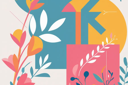 Creative abstract floral background. Hand drawn vector illustration in Scandinavian style.の写真素材