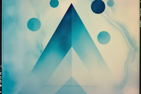 Abstract blue and white background with circles and triangles. Modern design.の写真素材