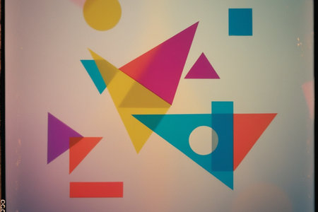 Colorful geometric shapes on a wall in a shop window. Abstract backgroundの写真素材