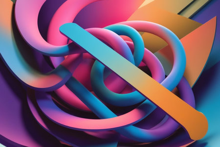 Abstract 3d rendering of chaotic colorful shapes. Futuristic background design.の写真素材