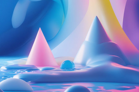 3d render, abstract background, liquid and geometric shapes, pastel colors