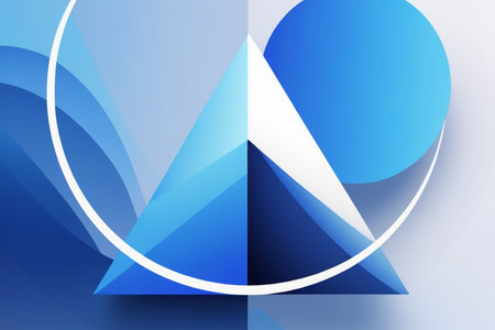 Abstract background with blue triangles and white circle. Vector Illustration.の写真素材