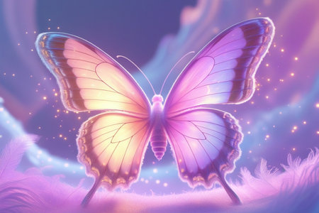 Butterfly in a dreamy space. 3D illustration.の写真素材