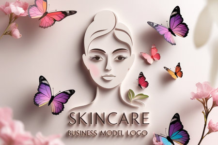 Beautiful woman face with butterfly. Skin care concept. 3d renderingの写真素材
