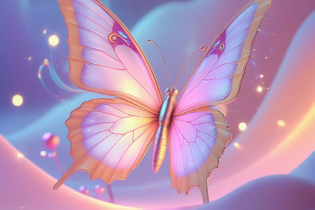 butterfly on a colorful background. 3d rendering, 3d illustration.の写真素材