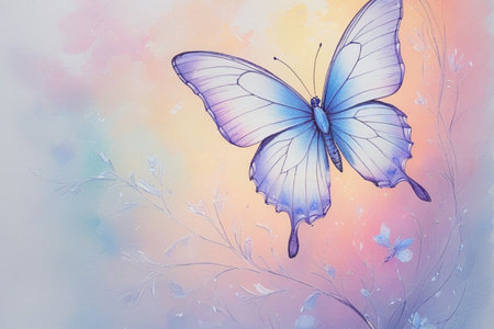 butterfly on colorful background,watercolor painting,illustrationの写真素材