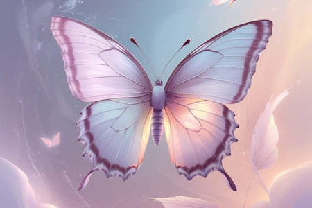 Butterfly in blue and pink colors. 3D illustration.の写真素材