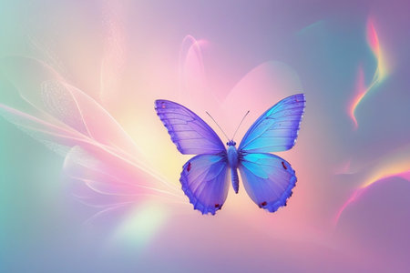 butterfly on a colorful background with space for textの写真素材