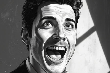 Portrait of a young man with a painted face. Black and white.の写真素材