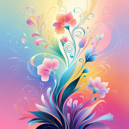 Abstract floral background with hibiscus flowers. Vector illustration.のイラスト素材