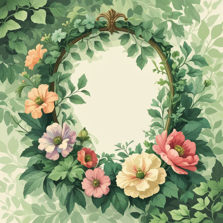 Vintage frame with flowers and leaves in retro style. Vector illustration.のイラスト素材