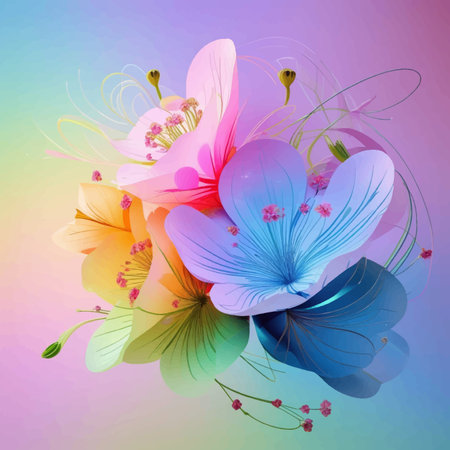Bouquet of colorful flowers on a multicolored background.のイラスト素材