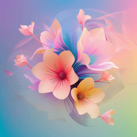 Abstract floral background with hibiscus flowers. Vector illustration.のイラスト素材