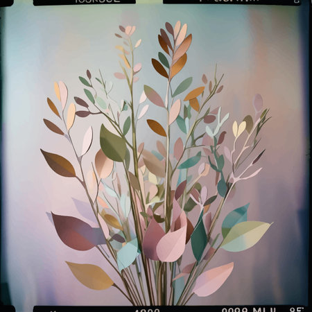 Artificial flowers and plants in pastel colors on a white backgroundのイラスト素材