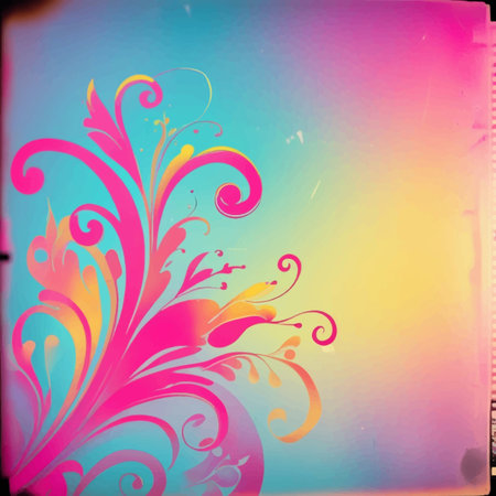 abstract background with floral ornament in pink, blue and yellow colorsのイラスト素材