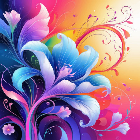 abstract floral background with flowers and swirls, vector illustration.のイラスト素材