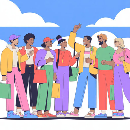 Group of young people on the street. Vector illustration in cartoon styleの写真素材