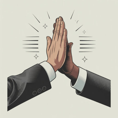 Businessmen clapping hands. Successful teamwork concept. Vector illustration.