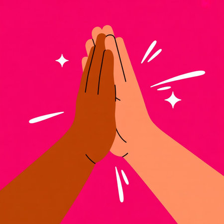 Illustration of hands clapping together on pink background with copy spaceの写真素材