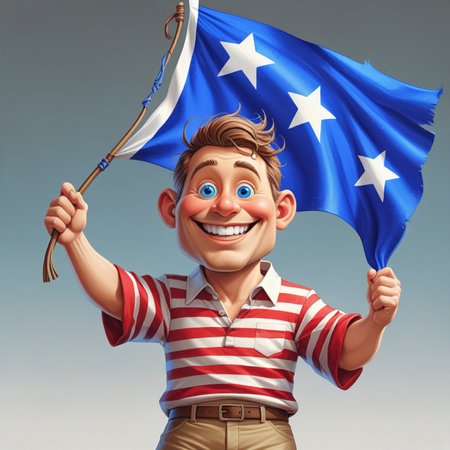 Cute boy holding a flag. Independence day concept.の写真素材