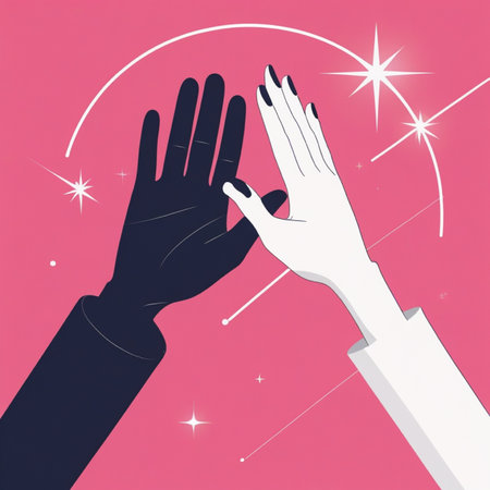 Illustration of hands clapping on a pink background with stars.の写真素材