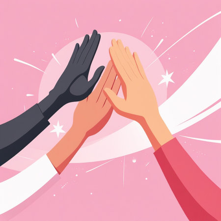 Vector illustration of hands clapping on pink background. Teamwork concept.の写真素材