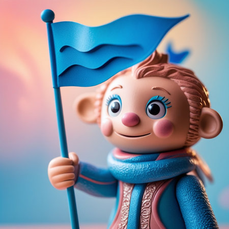 Figure with a blue flag. Studio shot.の写真素材