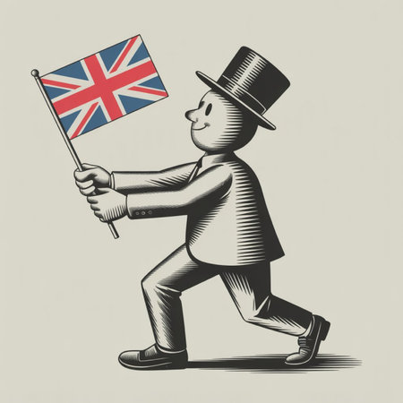 Man with the flag of the United Kingdom. Hand drawn vector illustration.の写真素材