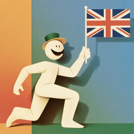 Leprechaun and flag of United Kingdom. 3d illustrationの写真素材