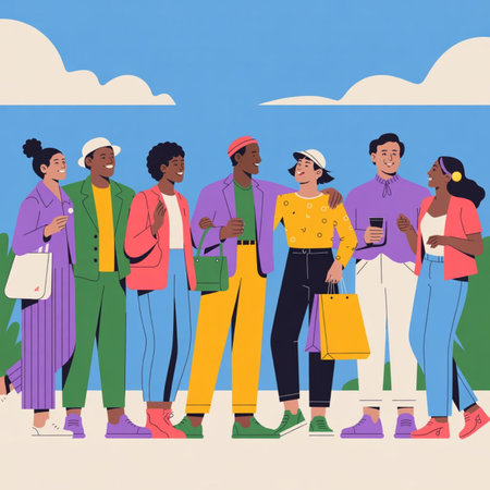 Group of young african-american people walking in the city. Vector illustrationの写真素材